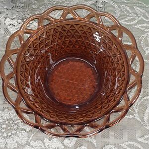 Imperial‎ glass amber lace edge diamond point round serving bowl